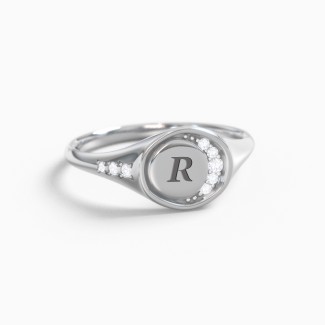 Engravable Crescent Moon and Stars Signet Ring