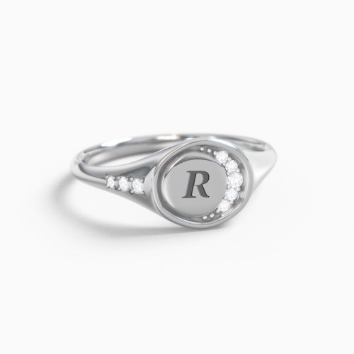 Engravable Crescent Moon and Stars Signet Ring