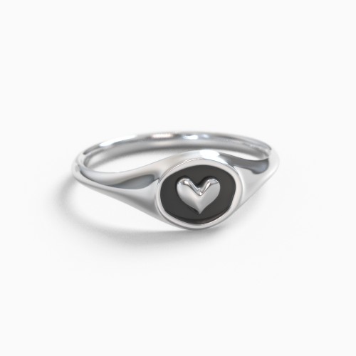 Heart Signet Ring with Cold Enamel