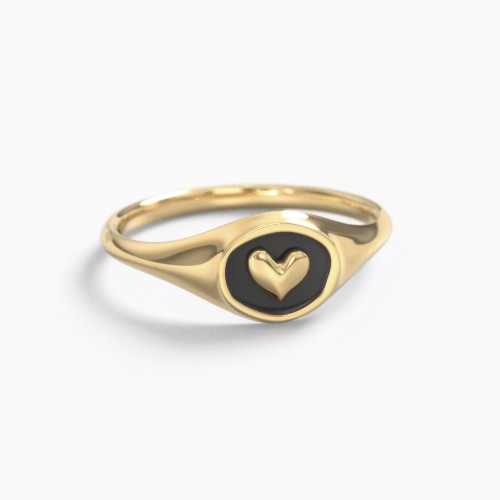 Heart Signet Ring with Cold Enamel