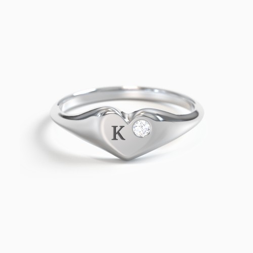 Initial Heart Signet Ring with Gemstone