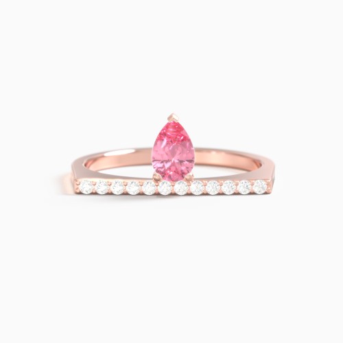 Offset Pear Gemstone Ring with Pave Accents
