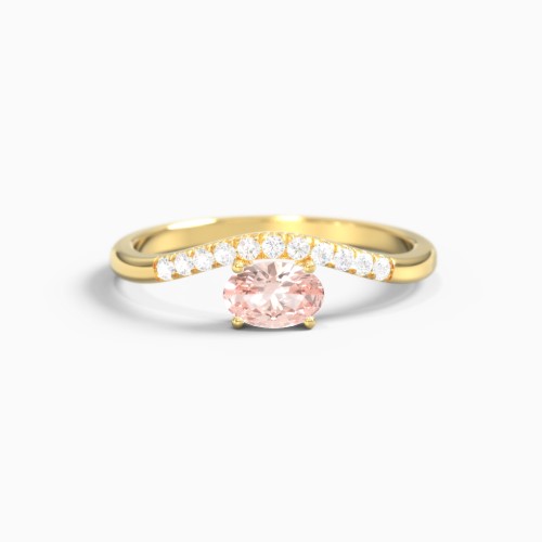 East-West Oval Gemstone Curved Ring with Accents