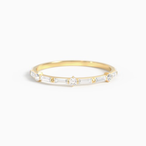 Dainty Gemstone Half Eternity Ring with Baguettes