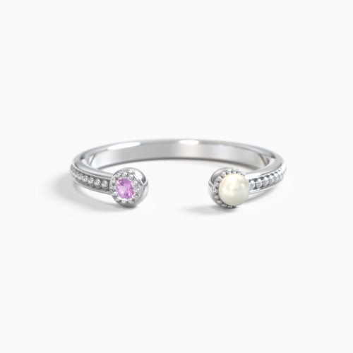 Pearl & Gemstone Open Cuff Ring with Bead Detail
