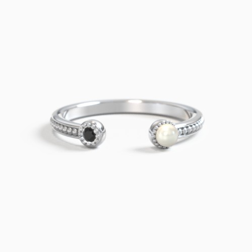 Pearl & Gemstone Open Cuff Ring with Bead Detail