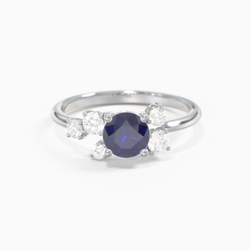 Round Gemstone Ring with Scattered Side Stones