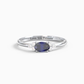 East-West Oval Gemstone Ring With Triple Side Stones