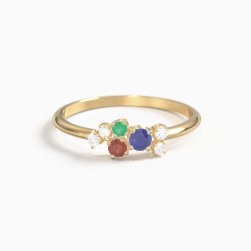 3-Stone Cluster Ring with Accent Stones
