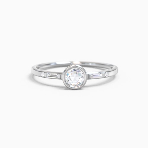 Scosha X Bezel Set Rose Cut Ring with Baguettes and Accents