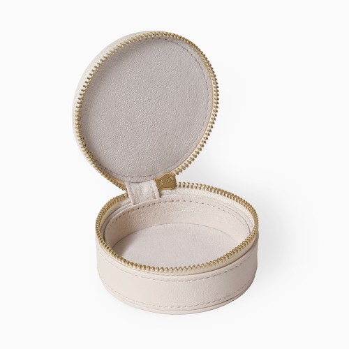 Engravable Round Jewelry Travel Case in Cream