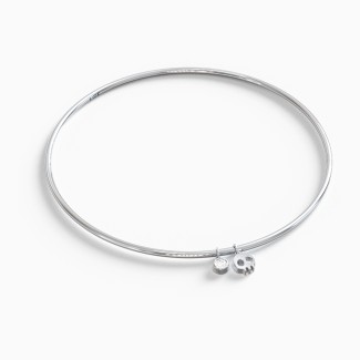 Classic Bangle Bracelet with Skull and Gemstone Charm