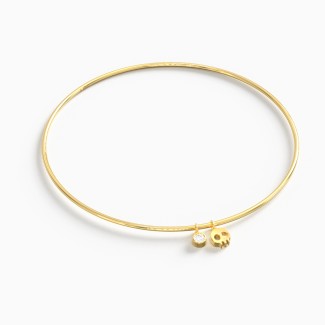 Dainty Bangle Bracelet with Skull and Gemstone Charm