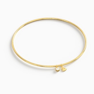 Classic Bangle Bracelet with Engravable Puffed Heart and Gemstone Charm