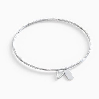 Classic Bangle with Pavé Initial and Engravable Tag Charms - V