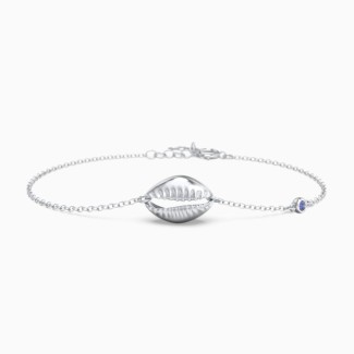 Coffee Bean Shell Bracelet with Bezel Set Gemstone