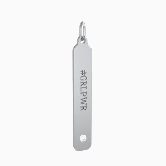 Engravable Long Tag Charm with Gemstone