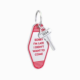 Sorry I'm Late Engravable Retro Keychain Charm - Red