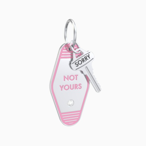 Not Yours Engravable Retro Keychain Charm with Accent - Pink