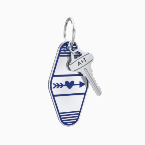 Heart With Arrow Engravable Retro Keychain Charm - Dark Blue