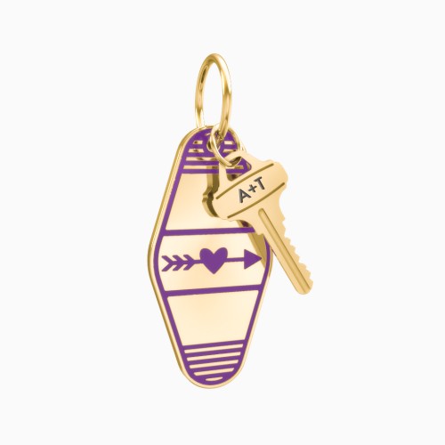 Heart With Arrow Engravable Retro Keychain Charm - Purple