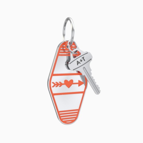 Heart With Arrow Engravable Retro Keychain Charm - Orange