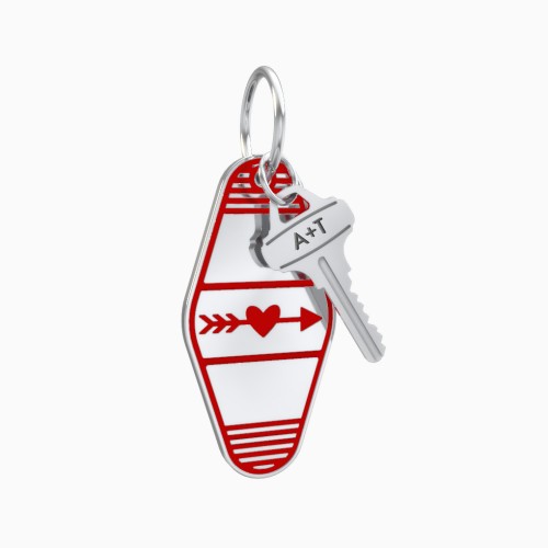 Heart With Arrow Engravable Retro Keychain Charm - Red