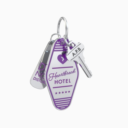 Heartbreak Hotel Engravable Retro Keychain Charm Set - Purple