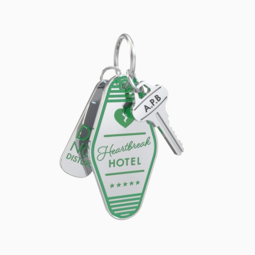 Heartbreak Hotel Engravable Retro Keychain Charm Set - Green