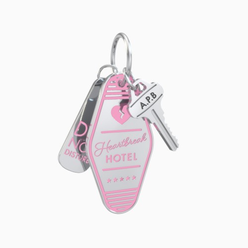Heartbreak Hotel Engravable Retro Keychain Charm Set - Pink