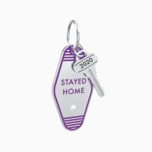 Stayed Home Engravable Retro Keychain Charm with Accent - Purple