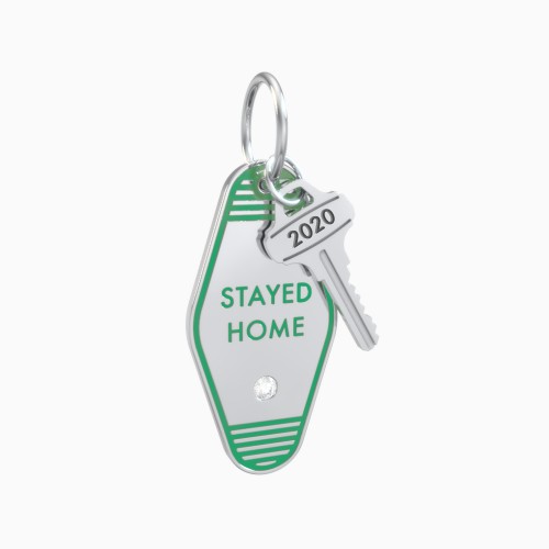 Stayed Home Engravable Retro Keychain Charm with Accent - Green