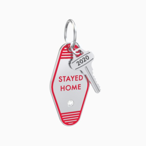 Stayed Home Engravable Retro Keychain Charm with Accent - Red