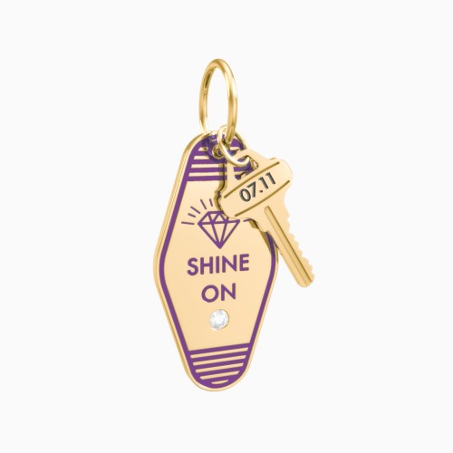 Shine On Engravable Retro Keychain Charm with Accent - Purple