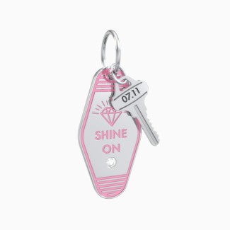 Shine On Engravable Retro Keychain Charm with Accent - Pink