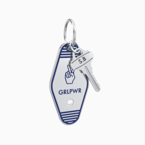 GRLPWR Engravable Retro Keychain Charm with Accent - Blue