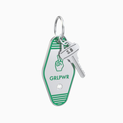 GRLPWR Engravable Retro Keychain Charm with Accent - Green