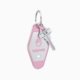 GRLPWR Engravable Retro Keychain Charm with Accent - Pink