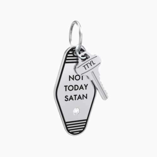 Not Today Satan Engravable Retro Keychain Charm with Accent - Black