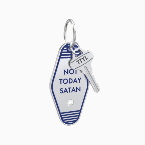 Not Today Satan Engravable Retro Keychain Charm with Accent - Blue