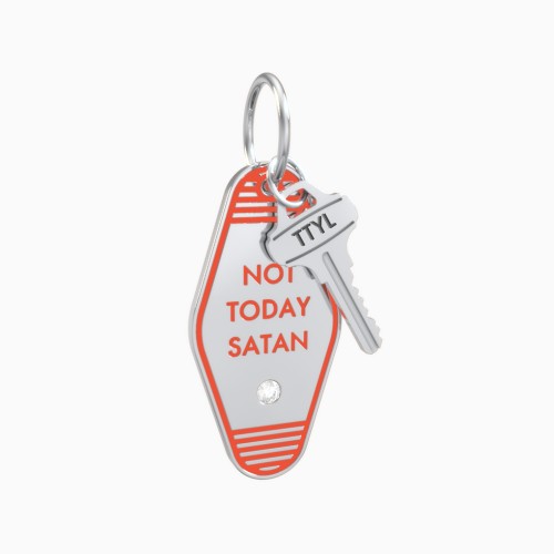 Not Today Satan Engravable Retro Keychain Charm with Accent - Orange