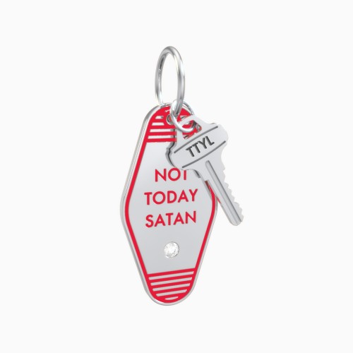 Not Today Satan Engravable Retro Keychain Charm with Accent - Red