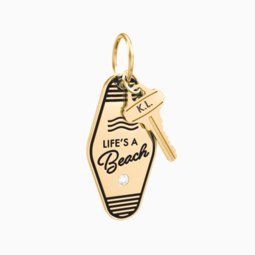 Life's A Beach Engravable Retro Keychain Charm with Accent - Black
