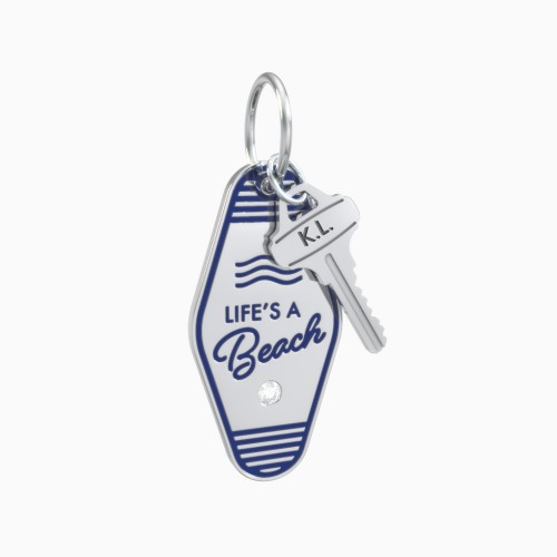 Life's A Beach Engravable Retro Keychain Charm with Accent - Blue