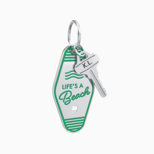 Life's A Beach Engravable Retro Keychain Charm with Accent - Green