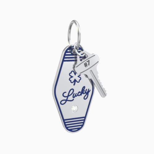 Lucky Engravable Retro Keychain Charm with Accent - Blue