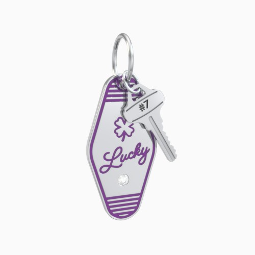 Lucky Engravable Retro Keychain Charm with Accent - Purple