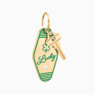 Lucky Engravable Retro Keychain Charm with Accent - Green