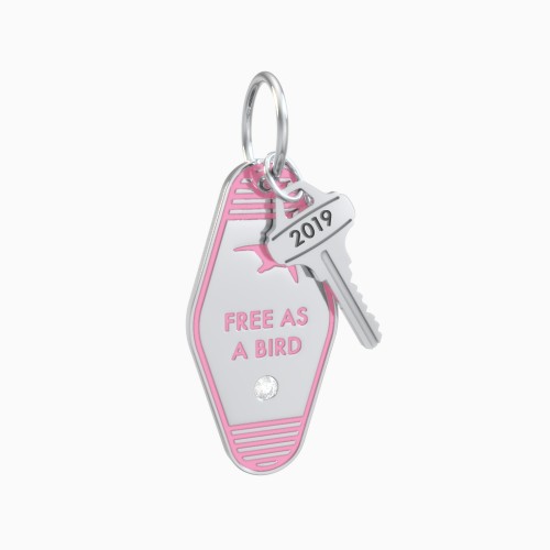 Free As A Bird Engravable Retro Keychain Charm with Accent - Pink