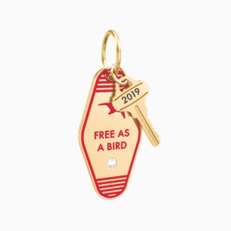 Free As A Bird Engravable Retro Keychain Charm with Accent - Red